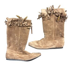 Aéropostale Western Boots Women's 9 Brown Suede Fringe Closed Toe Winter Outdoor